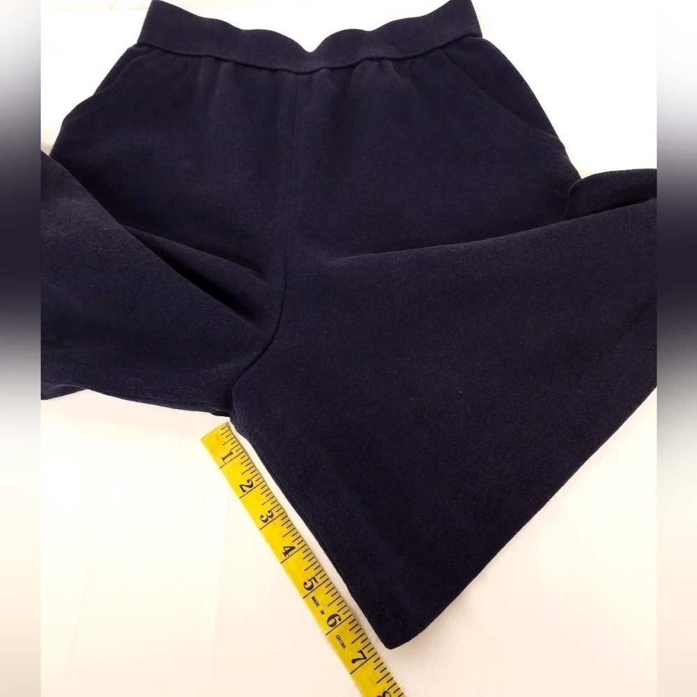 Yves Saint Laurent High Waisted Flared Leg Cotton Knit Shorts In Navy Blue Sz 4 - Picture 13 of 13